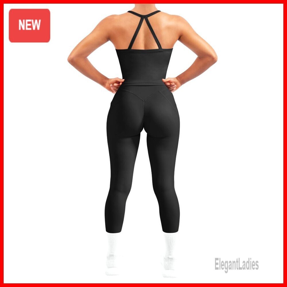 2-Piece Workout Set with Tummy Control Leggings & Halter Tank Top